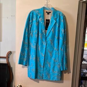 Kasper Blue and Silver Blazer with Botanical Print